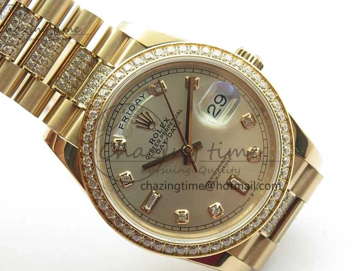 Bracelet Day-Date Dial Silver on Crystal RG A2836 Best Edition 128235 Marker Crystal BP President 36mm RG 0511